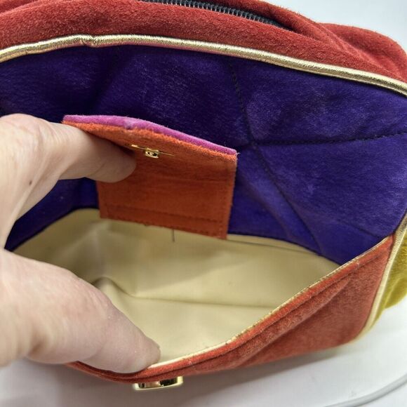 Sondra Roberts Squared Color Block Orange Gold Band Crossbody Bag - Picture 4 of 14